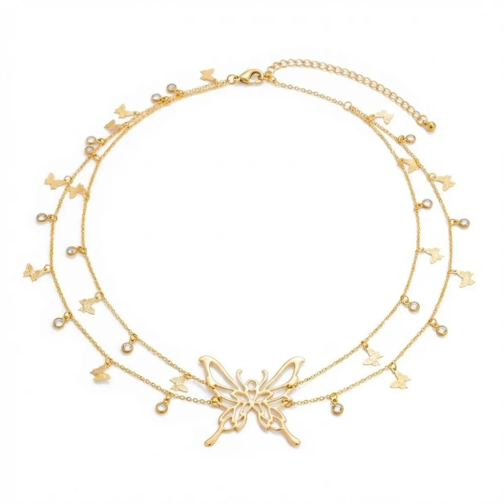 Sexy Gold Metal Waist Belt Tassel Double-layer Belly Chain Hollow Butterfly Women's Belt
