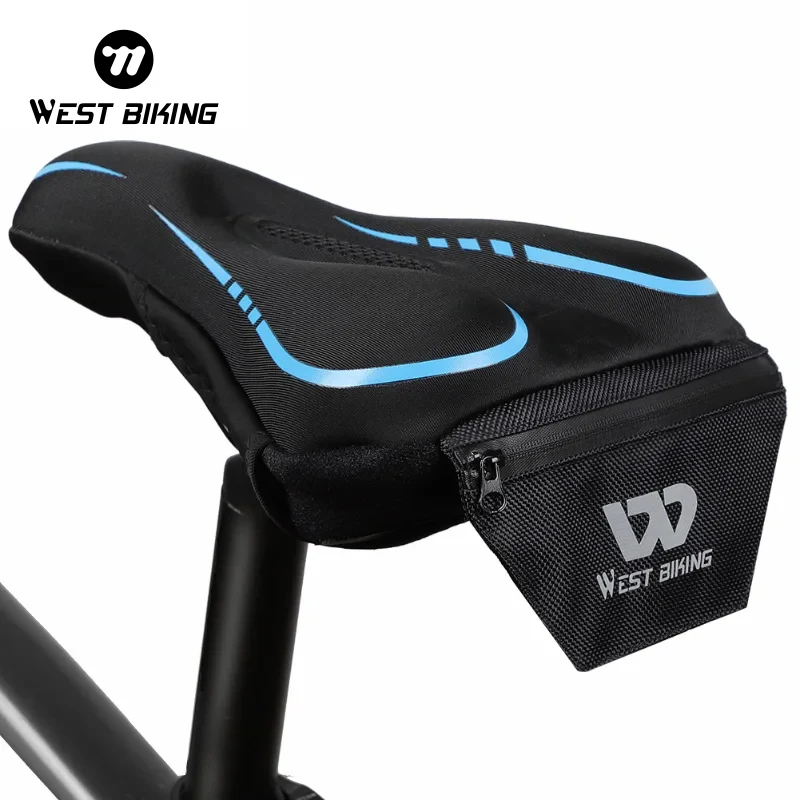 WEST BIKING MTB Bike Seat Cover Soft 3D Gel Pad Memory Foam Bicycle Saddle Cover With Pocket Breathable Non-slip Cushion Cover