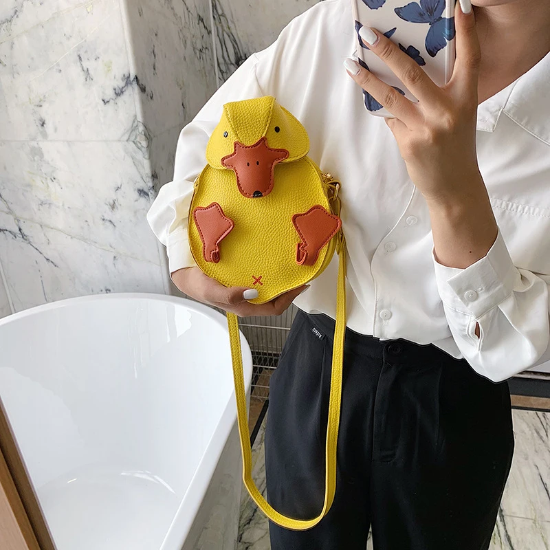 Mini kształt kaczki torba Crossbody, torebka w stylu kreskówki na monety 3D, torba na ramię ze skóry PU Kawaii