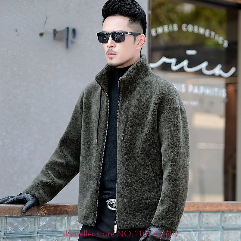 

2022 Autumn Winter Men's New Stand Collar Casual Jackets Male Short Sheep Shearing Coats Men Genuine Fur Warm Overcoats N32