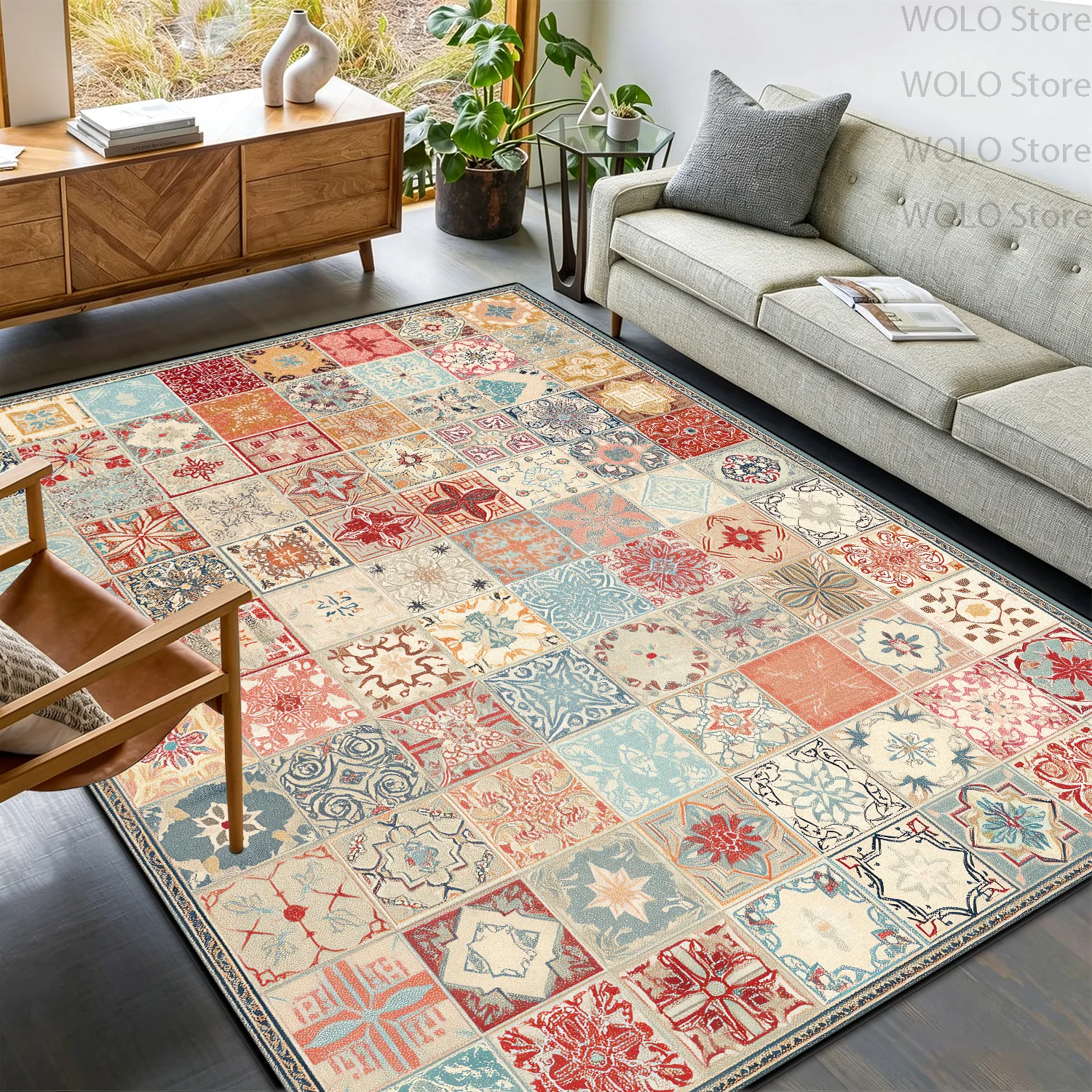 Morocco Floral Splice Carpet for Living Room Retro Geometric Non-slip Fluffy Bedroom Decoration Rug Home Coffee Tables Mat Soft