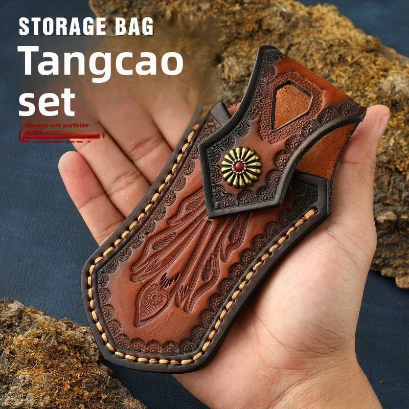 Folding Knife Vegetable-Tanned Leather Cover - Scabbard Sheath Holder Pants Leather Waist Bag Inner Layer Leather Knife Cover