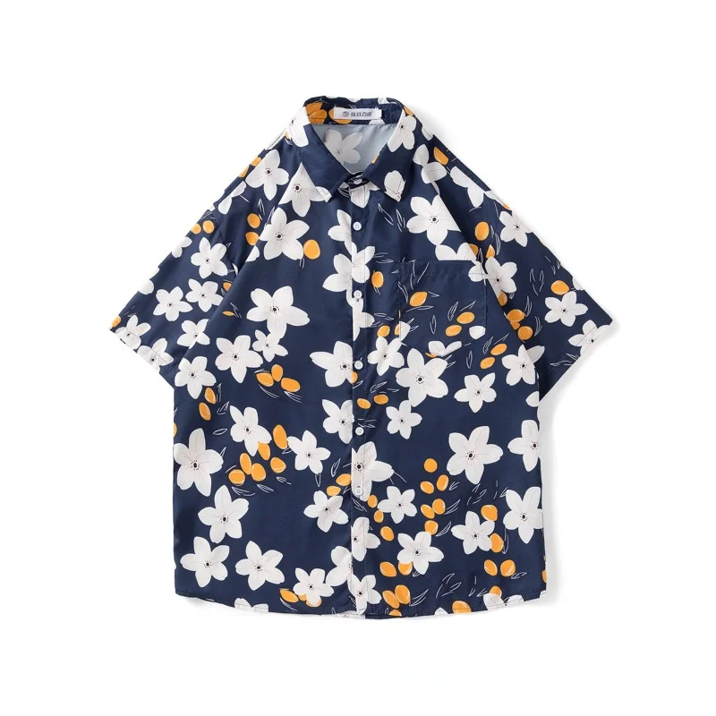 Summer Men's Retro Hawaiian Vacation Travel Short Sleeve Floral Shirt Casual Loose Fit Handsome Beach Half Sleeve Printed Shirt