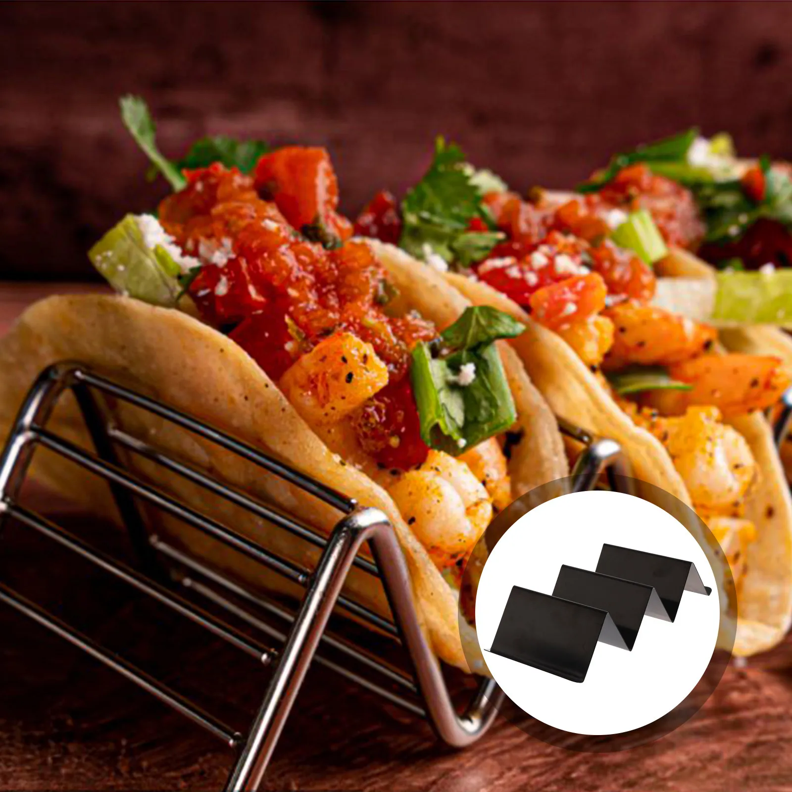 1pc Stainless Steel Holder U-Shaped Groove For Taco Burrito Baking Black Taco Tray Stand Baking Rack Kitchen Bar Tool