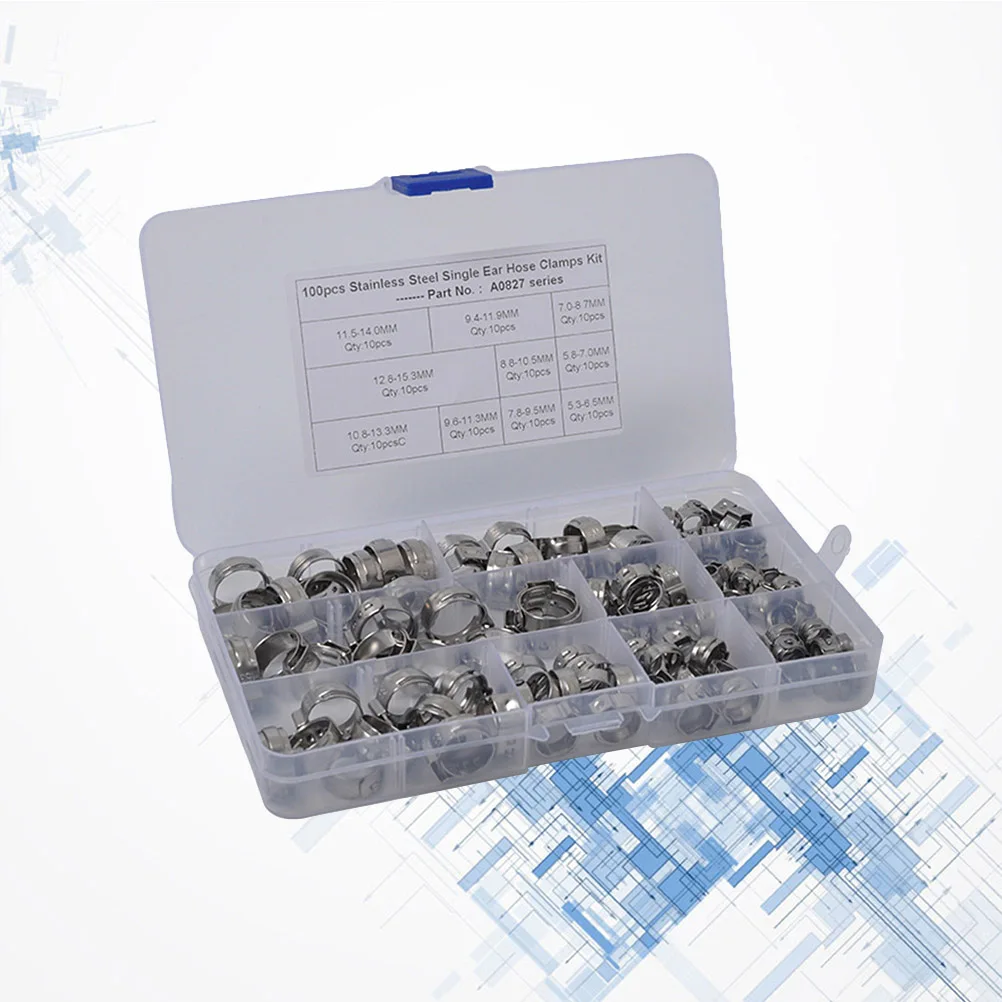 

100pcs Stainless Steel Clamp Set 5.3-6.5mm 7.0-8.7mm Adjustable Hose Clamps Worm Gear Tube Clip Fuel Line Pipe Fitting