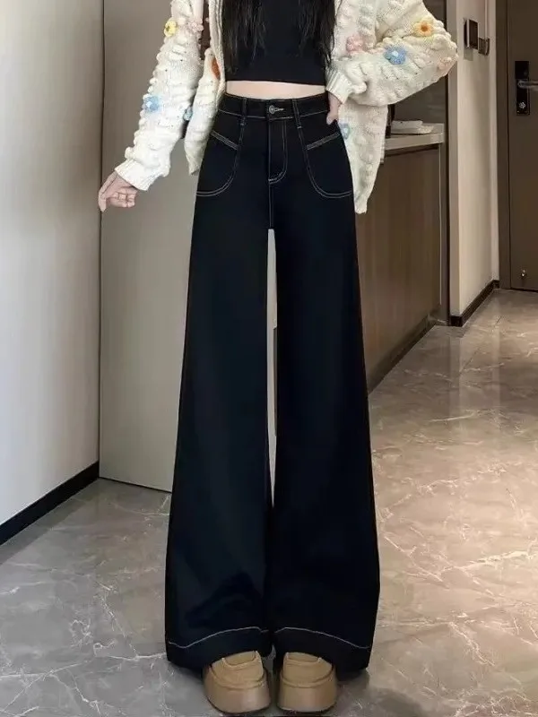 

High Waist Wide Leg Denim Jeans Women's Casual Loose Fit Bell Bot Pants Spring Autumn New Sle Versatile Loose Jeans