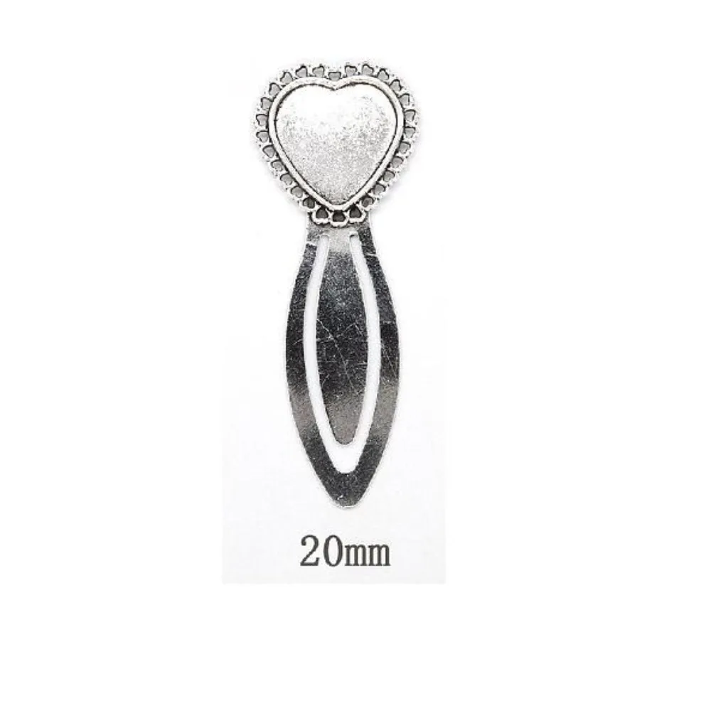 5 Stück antiksilberfarbene Lesezeichen aus Zinklegierung mit Cabochon-Einstellungen, Lesezeichen-Zubehör, Blumen-/Oval-/Herzform