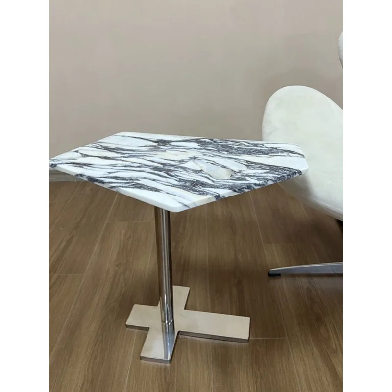 100% Natural Marble Calacatta Viola Side Table, Minimalist Luxury for Living Room