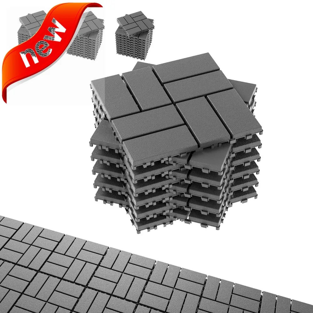 

44-Piece Patio Deck Tiles Interlocking Outdoor Weather-Resistant 12x12 with 8 Slats Covering 44 Square Feet