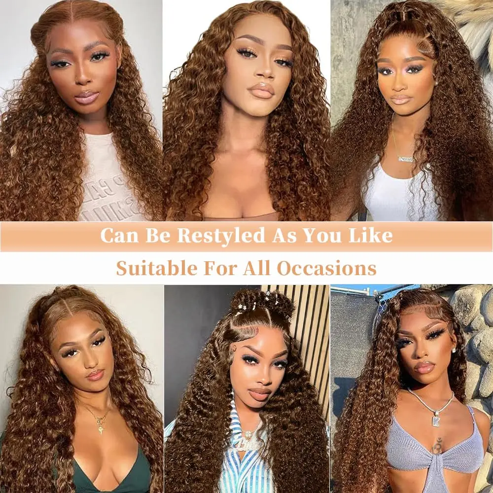 Chocolate Brown 13x6 Hd Lace Frontal Wig Deep Wave Brown Human Hair Wigs Pre Plucked Water Wave Curly 13x4 Lace Front Wig image 5