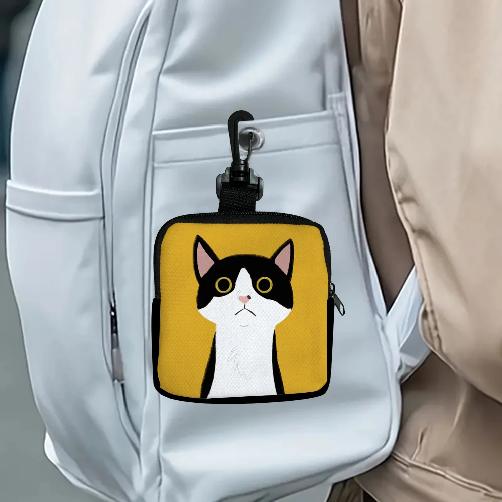 1 قطعة نمط القط الأصفر الطباعة سعة كبيرة عملة المحفظة مقاوم للماء محفظة النقود المعدنية الرقمية حقيبة التخزين ، اختيار مثالي للهدايا