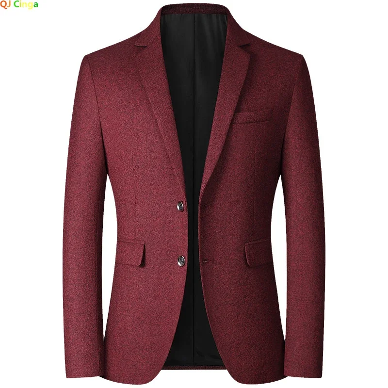 Red Men\'s V-neck Single-breasted Suit Jacket, Fashion Slim Dress Coats, Blue Gray Yellow Blazers, Male Casual Tops, Asian Size