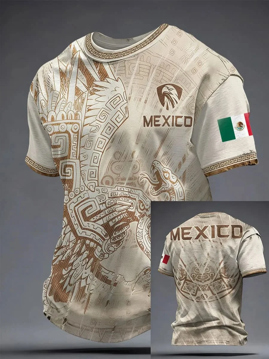 Men Mexico 3D  Print Soccer Jersey Quick Dry Short Sleeve T Shirt Mexican Flag Graphic Sports Training Fan Casual Football Tee
