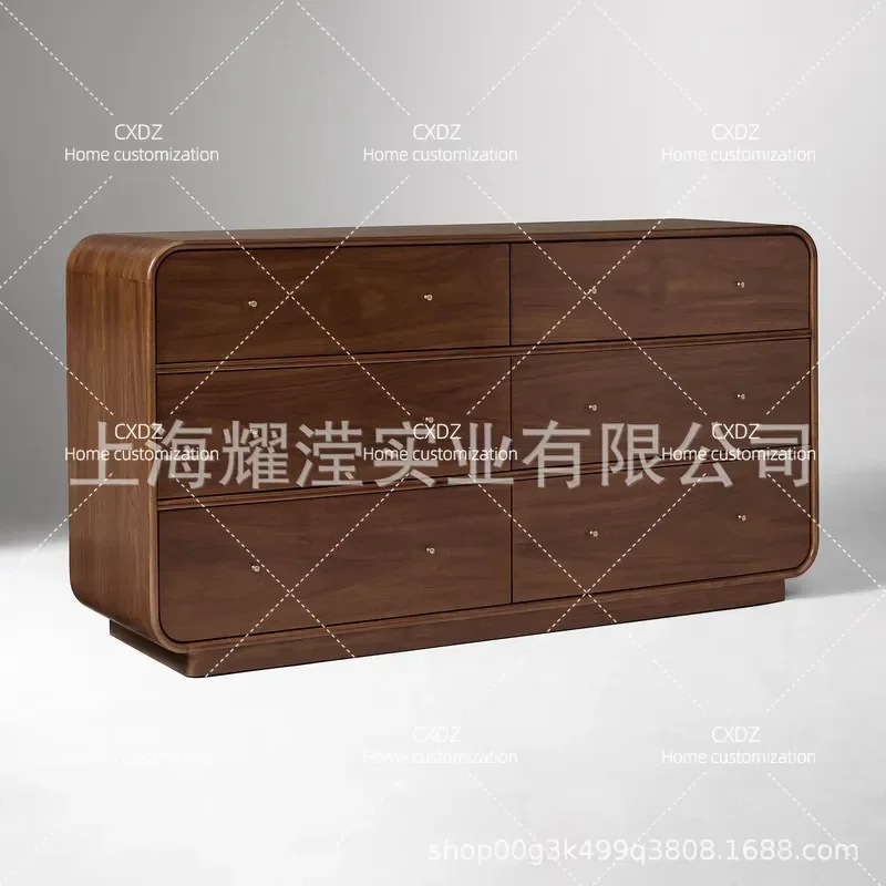 Japanese Style Solid Wood Chest of Drawers Walnut Color Multi-functional Storage Cabinet for Living Room Bedroom Home