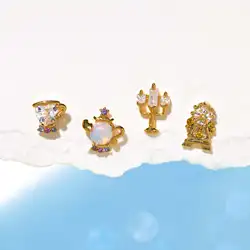 MIGGA 4pcs Fairy Small Candle Teapot Stud Earrings Set Fashion Zircon Crystal Women Girls Gift Jewelry