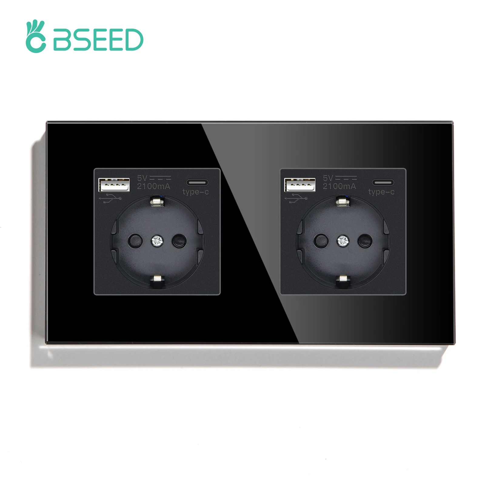 BSEED EU standaard stopcontacten Type-C stopcontacten Stopcontact USB-oplaadpoort Glazen paneel Kinderbescherming 16A