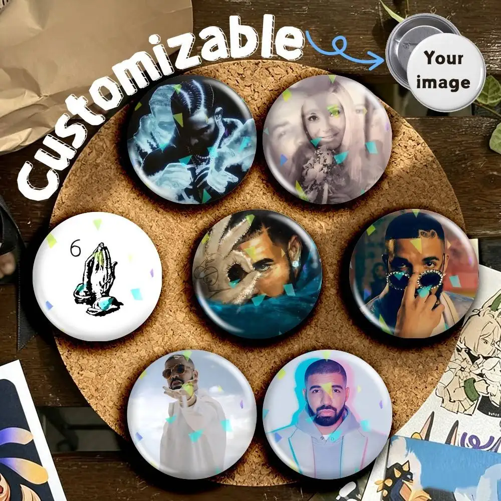 I-ICEMAN D-Drake the 6-God Round Brooch Pins, Personalized Badges With Broken Glass Design Fashion Accessory