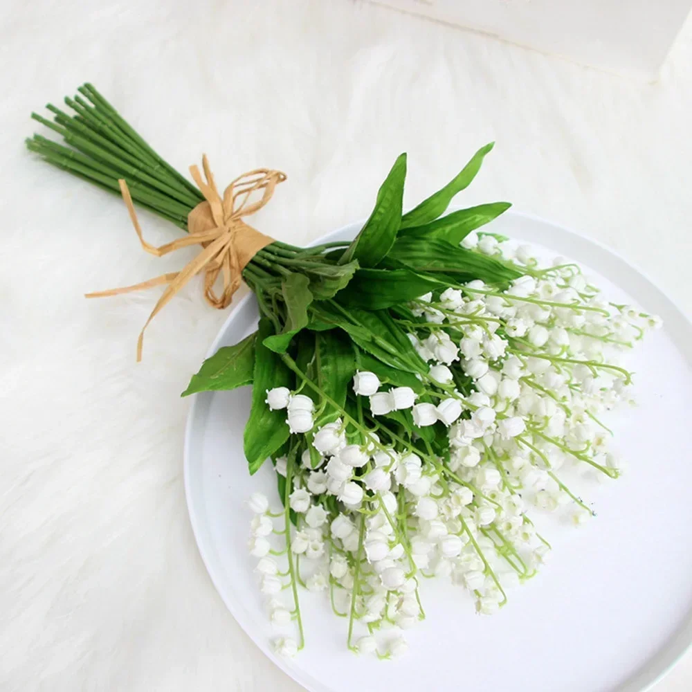 1/pcs For Home Office Wedding Party Decor Flore White Artificial Lily of The Valley Flower Gift Silk Fake Flower Lily Bouquet