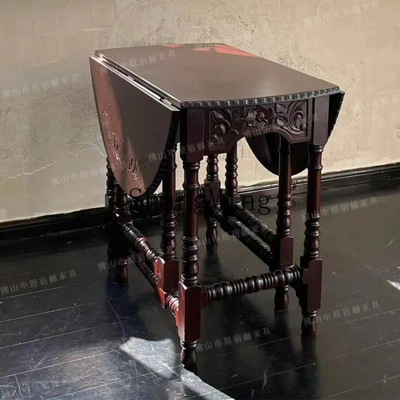 FG retro folding butterfly table small apartment oval solid wood home coffee table balcony tea table