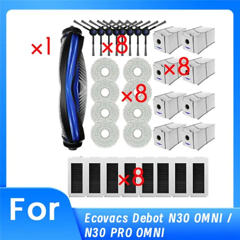 THIVN-For Ecovacs Debot N30 OMNI / N30 PRO OMNI Vacuum Cleaner Replacement Brush Filter Dust Bag Cloth Cover Kit