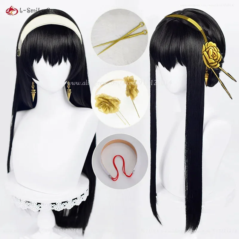 

Anime SPY Yor Forger Cosplay Wig Yor Forger Cosplay 80cm Black Straight Wigs Heat Resistant Synthetic Hair Halloween + Wig Cap