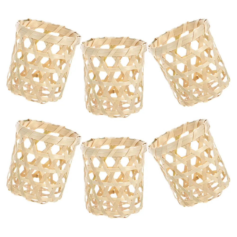 

6 Pcs Craft Woven Holder Vintage Basket Decorative Tealight Table Centerpiece Desktop Party Festival Gift Glass