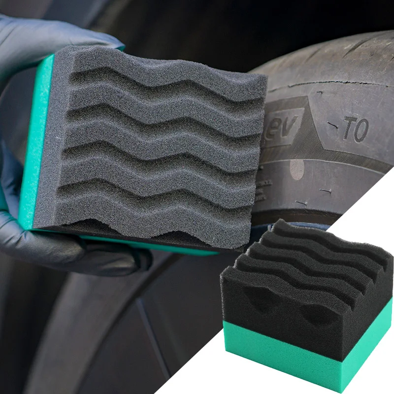 

Car Detailing Sponge Green Wave Durafoam Contoured Large Tire Dressing Applicator Pad For Tire Waxing And Crystal Coating