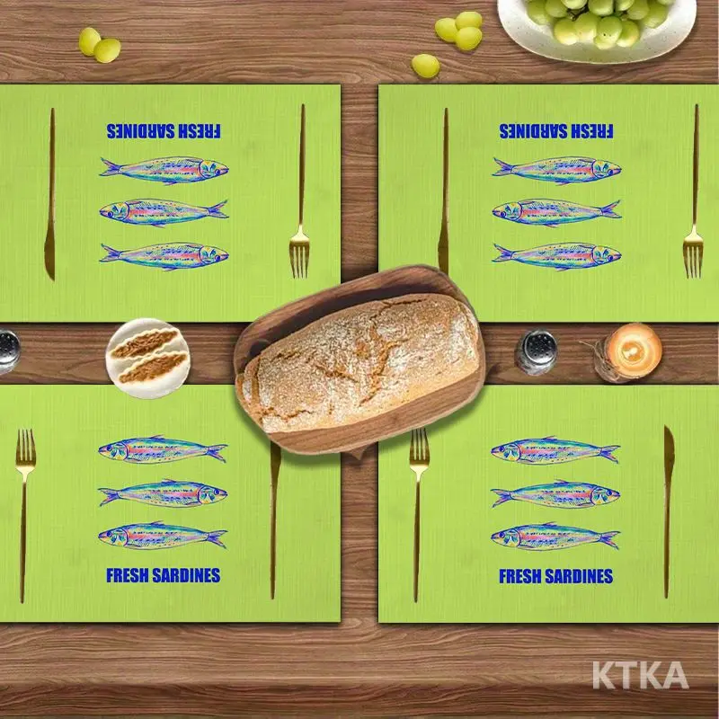 4Pcs, Colorful Sardine Placemats, the Best Placemats, Washable, Suitable for Holiday Parties, Home Decor, Kitchen Countertops, Rectangular Dining Rooms, Making Your Dining Room and Kitchen More Beautiful, Birthday Gifts and Housewarming Party Gifts for Family and Friends