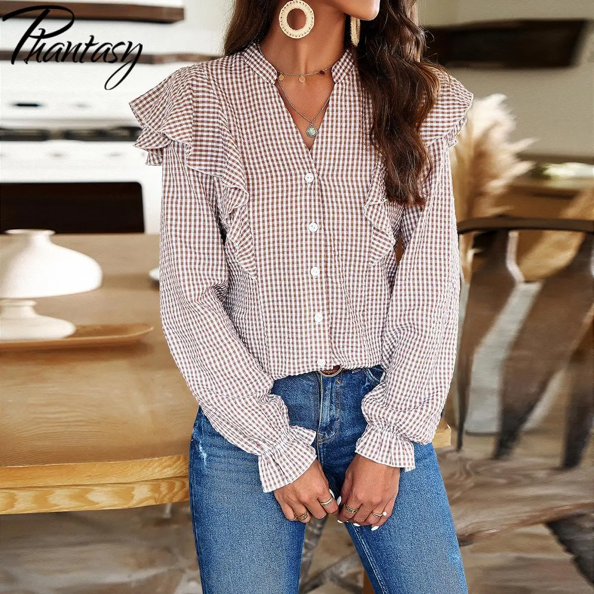 Phantasy Streak Casual Blouse for Women Button Fashion Elegance Tops Female Long Sleeve Designer Loose Commuter Shirt