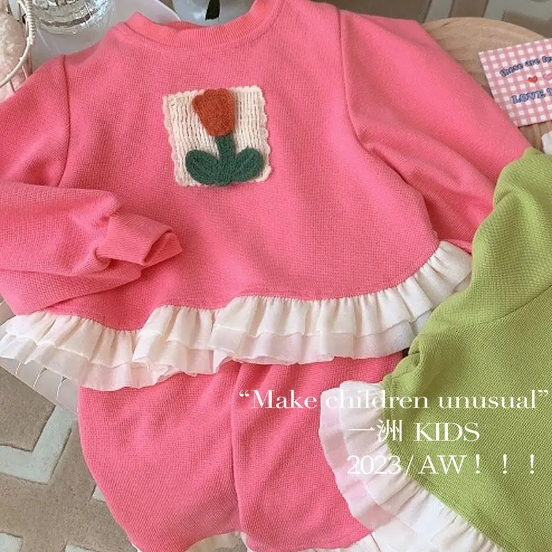 Children's Clothing Sets Floral Decoration Lace Tops + Pants 2Pcs Kids Clothes Girls for 1 To 5 Years Baby Girl Outfit Set image 5