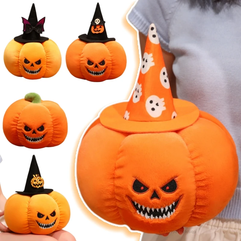 25/35cm Creative Fun Halloween Pumpkin Stuffed Doll Pillow Scary Wizard Hat Pumpkin Stuffed Toy For Boys Girls Holiday Gifts