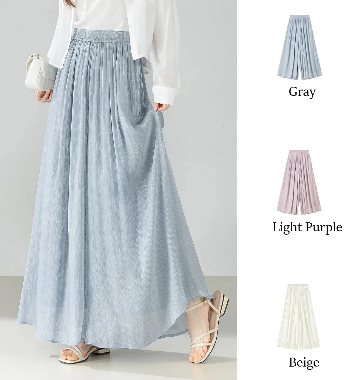 SENTUBILA Büro Einfacher, leichter, schimmernder Rock in Lila, Damen-Sommerhose mit elastischem Bund, Taschen, fließend, lässig, Culottes 162KF7358 – Detail 6