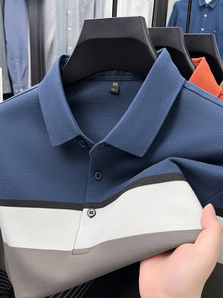 

Rn Men's Cotton Striped irt Spring Autumn New Loose Thin Long Sve T-irt Busin Casual Trendy Commute Wear