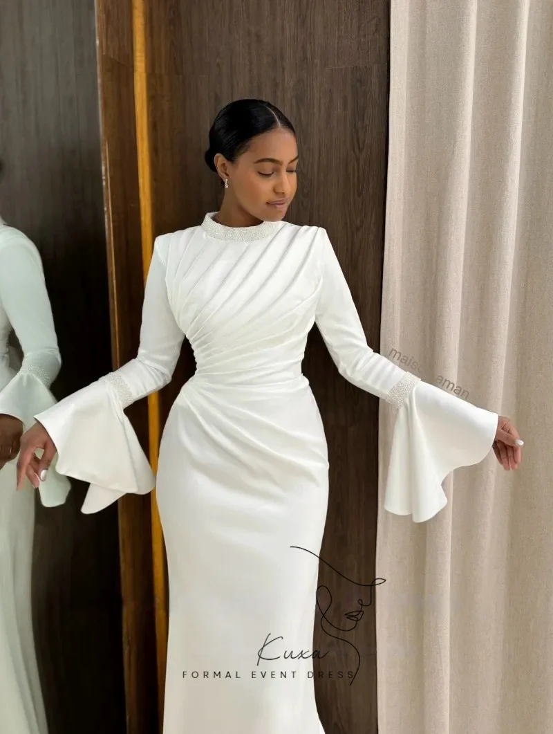 KUXA Arabic Wedding Dresses High Neck Customized Beaded Bridal Gowns Mermaid Full Sleeves Muslim Bride Party Dresses 2026
