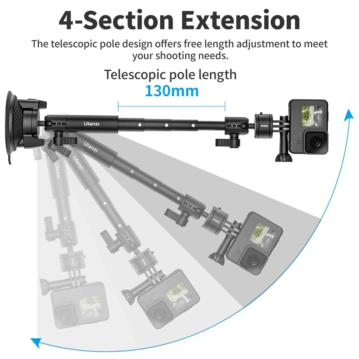 COTS-tUlanzi ZJ01 Camera Suction Cup Mount 360° Rotation with Phone Clamp Windshield Camera Bracket for GoPro Camera