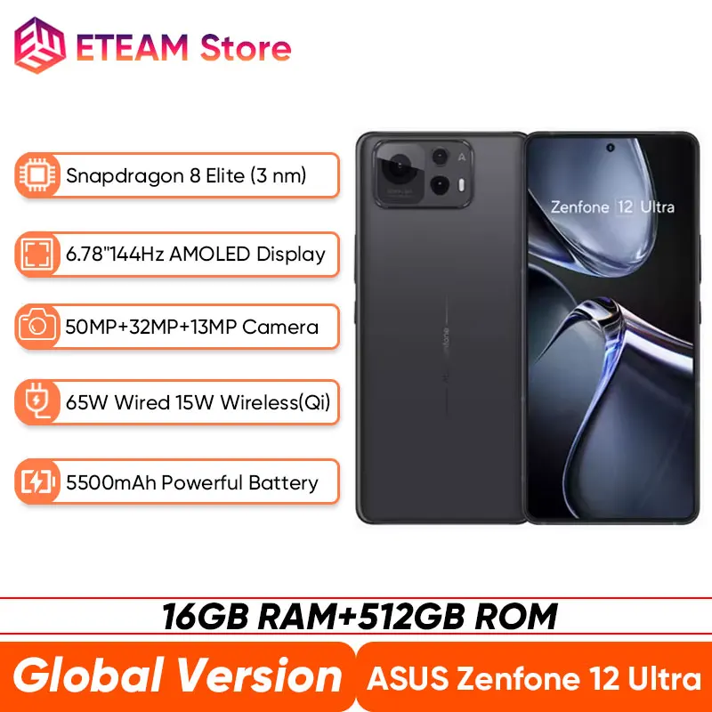 

Оригинальная глобальная версия ASUS Zenfone 12 Ultra 5G смартфон Snapdragon 8 Elite 6,78 дюйма 144 Гц LTPO AMOLED дисплей 5500 мАч аккумулятор