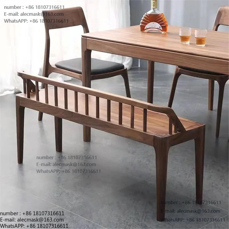 

Black walnut backrest bench Nordic solid wood Japanese-style simple bench log bedside stool Home shoe changing stool