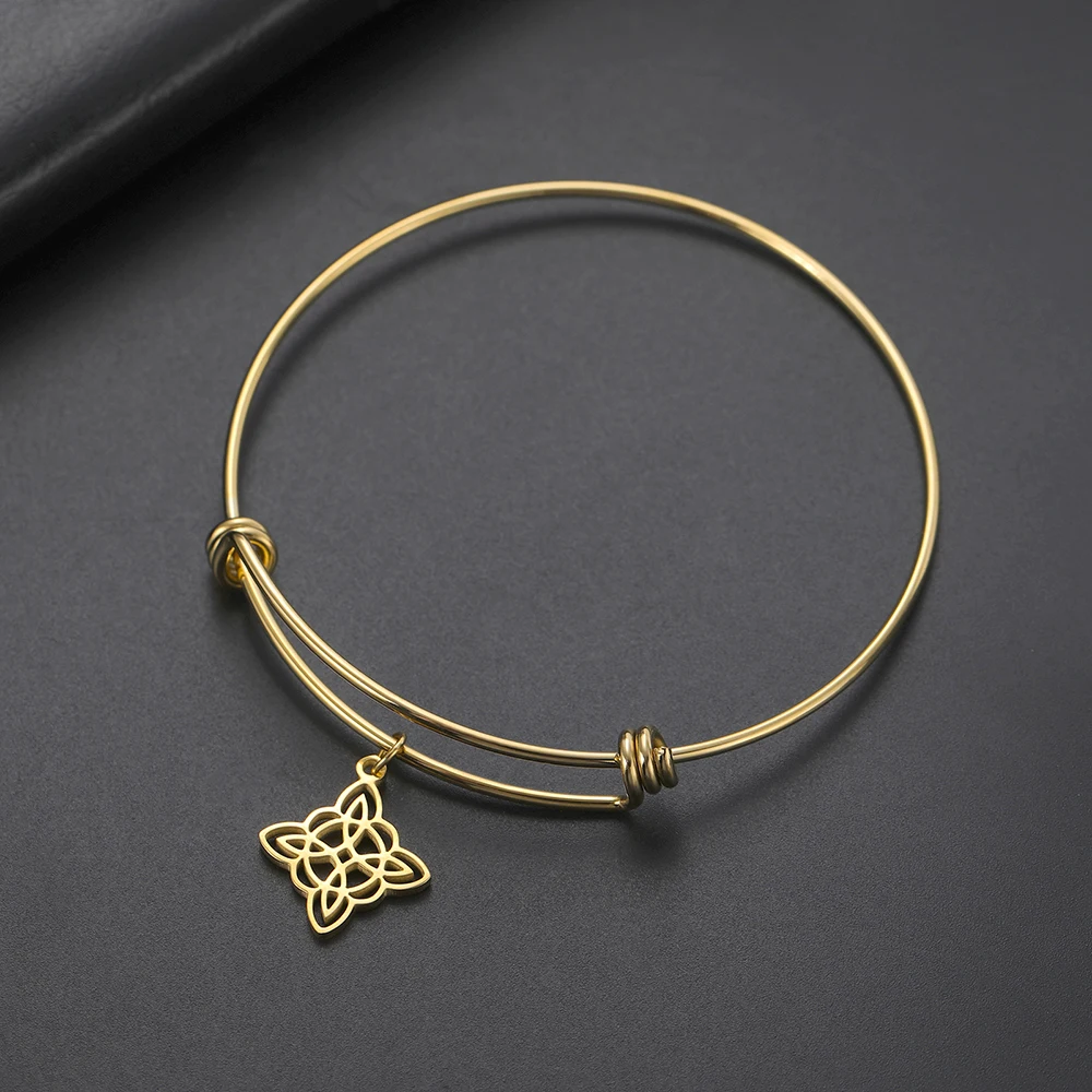 Dawapara Witch Knot Charm Bangle Adjustable Magic Wiccan Symbol Irish Good Luck Amulet Stainless Steel Bracelet Couple Jewelry - view 5