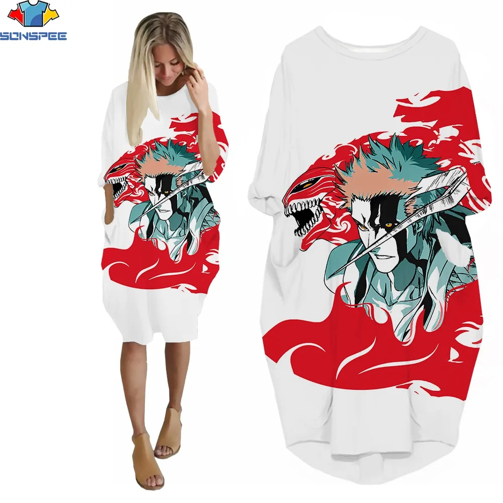 

SONSPEE 3D Print Summer Ladies Dress Anime Character Avatar Yokai Fire Print Harajuku Style Sexy Trend Party Street Pocket Skirt