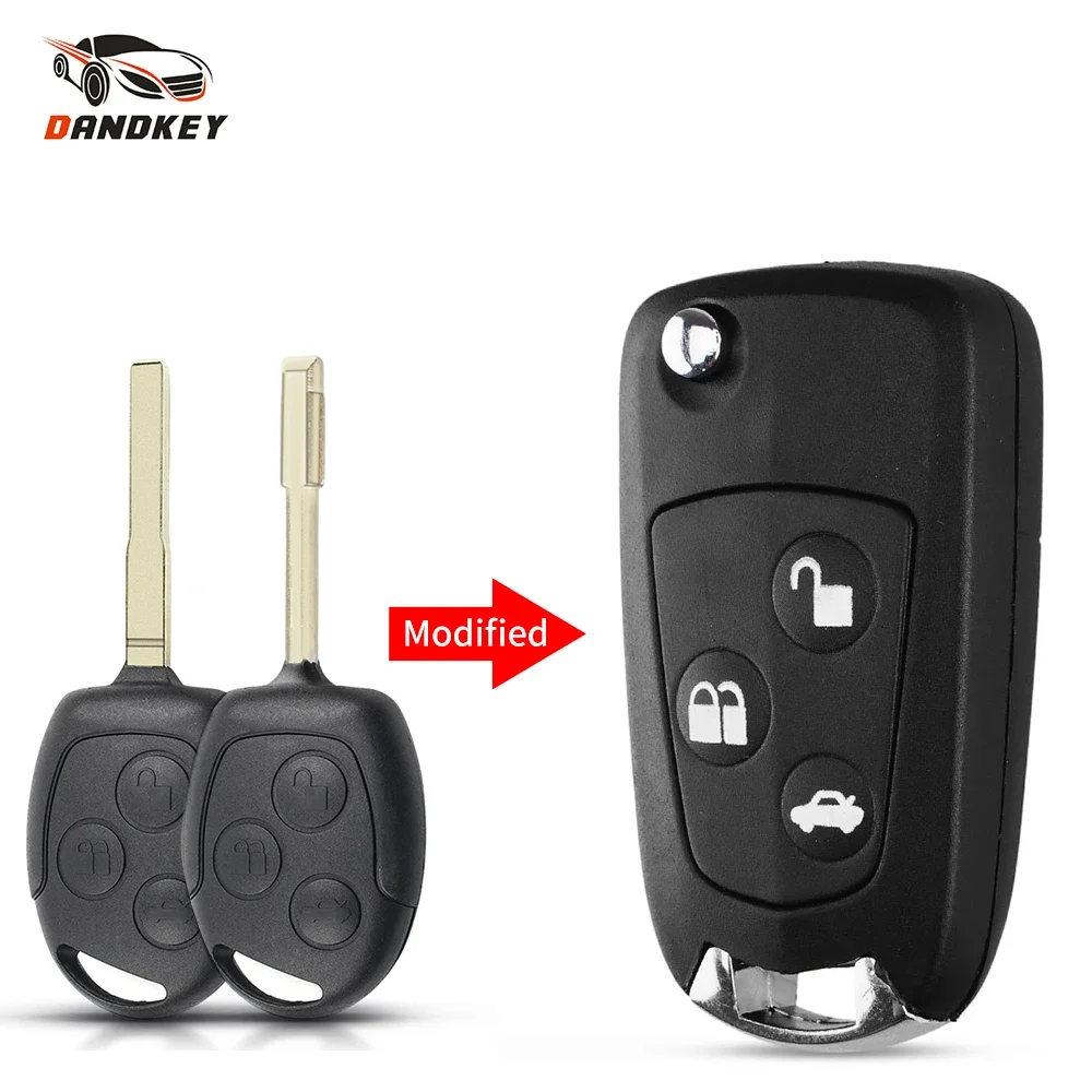 Dandkey Car Modified Flip Remote Key 3 Button Fob Shell For Ford Focus Mondeo Fiesta C-MAX Fusion Transit KA FO21 HU101 Key Case