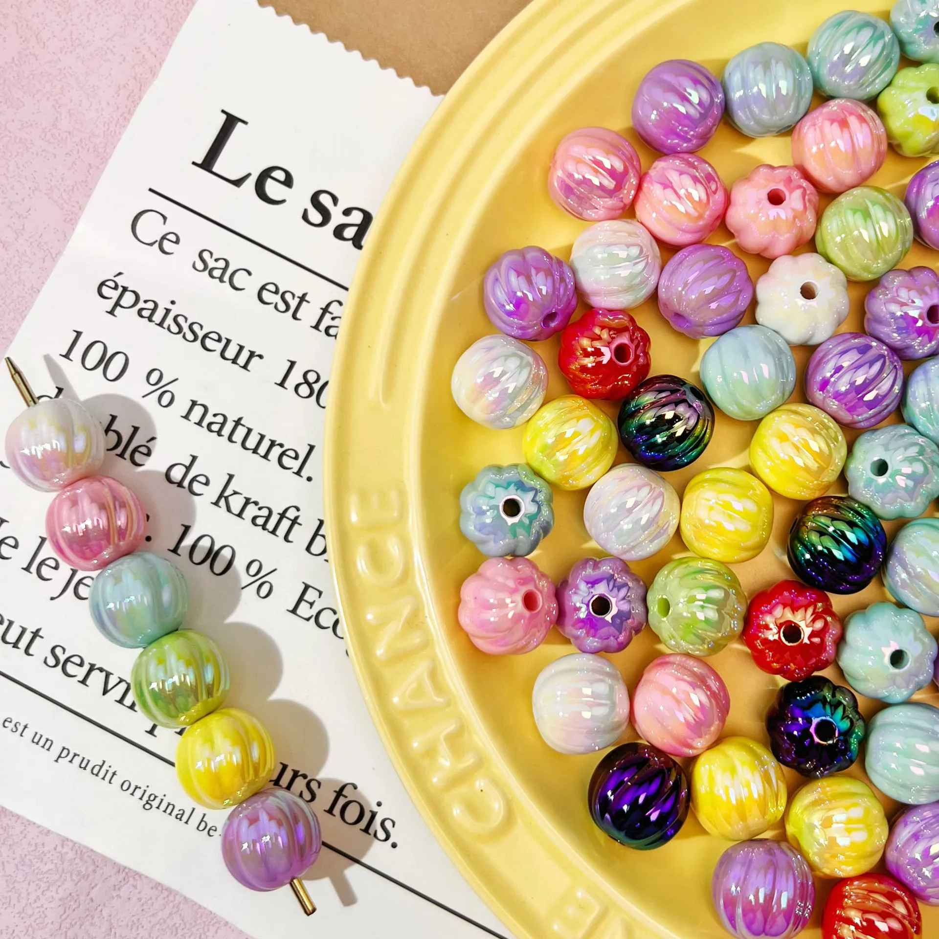 

50Pcs 14mm Irregular Resin Pumpkin Beads Plated Color Beaded Loose Beads Handmade DIY Accessories Mobile Phone Chain