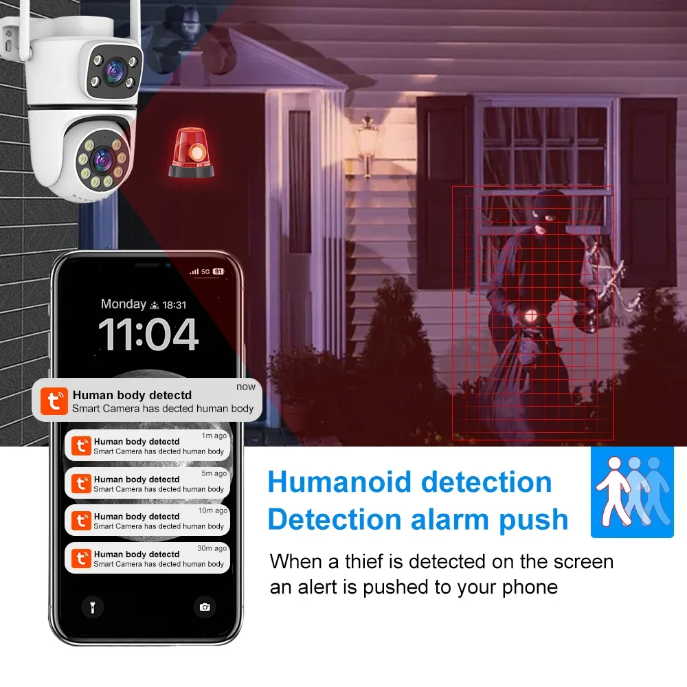Tuya Smart Life Dual Lens 5G Wifi Camera PTZ Outdoor Waterproof Dual Screen Security Protection Color Night Vision Surveillance
