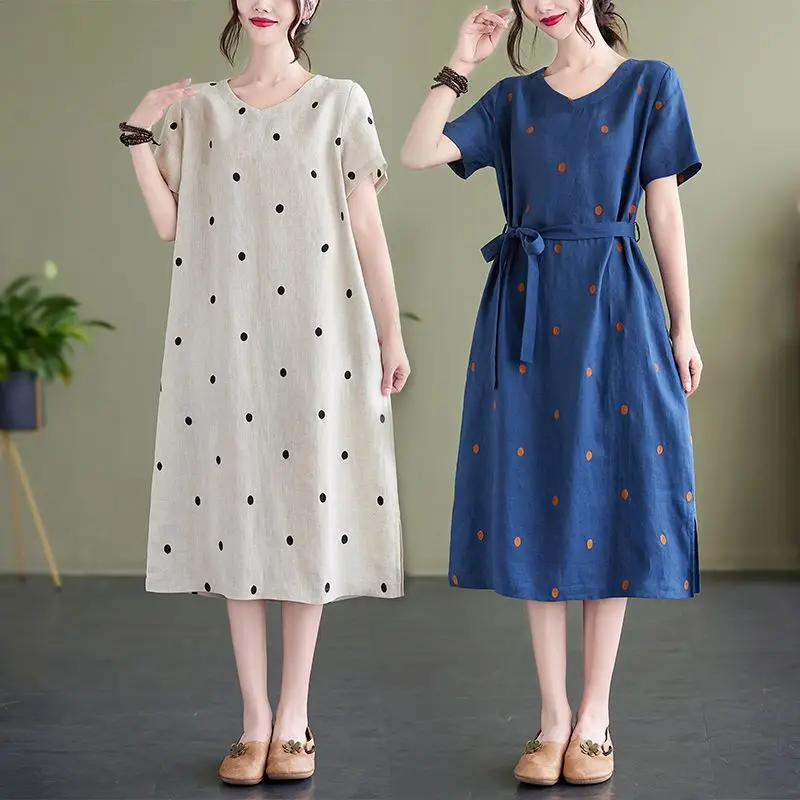 Nova chegada artística floral impressão midi dr na altura do joelho saia linha a material de algodão v-ne ort sve verão dr