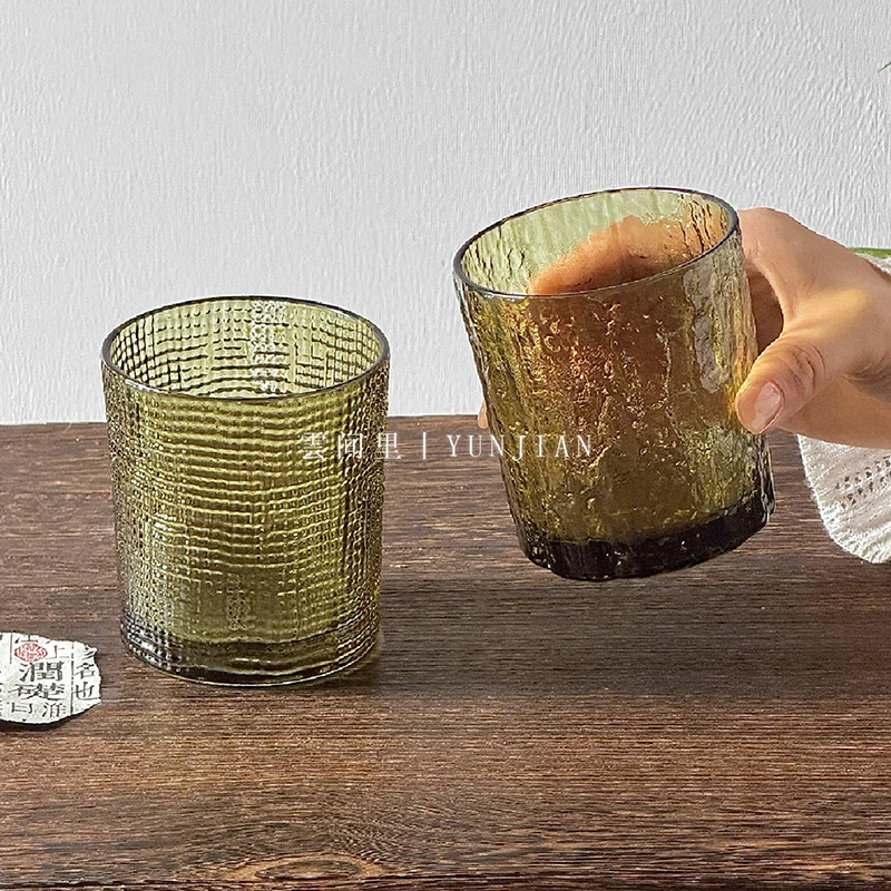 350ml Texture Glass Drinking Cups Retro High Aesthetic Round Coffee Cup Ins Household Solid Color Beverage Juice Tumbler