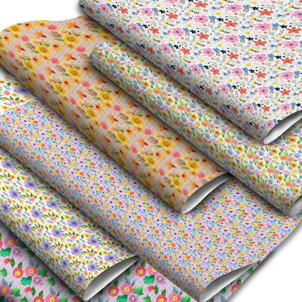 Flower Pattern Printed Faux leather for Hairbows Handmade Craft Materials 30X136cm/roll