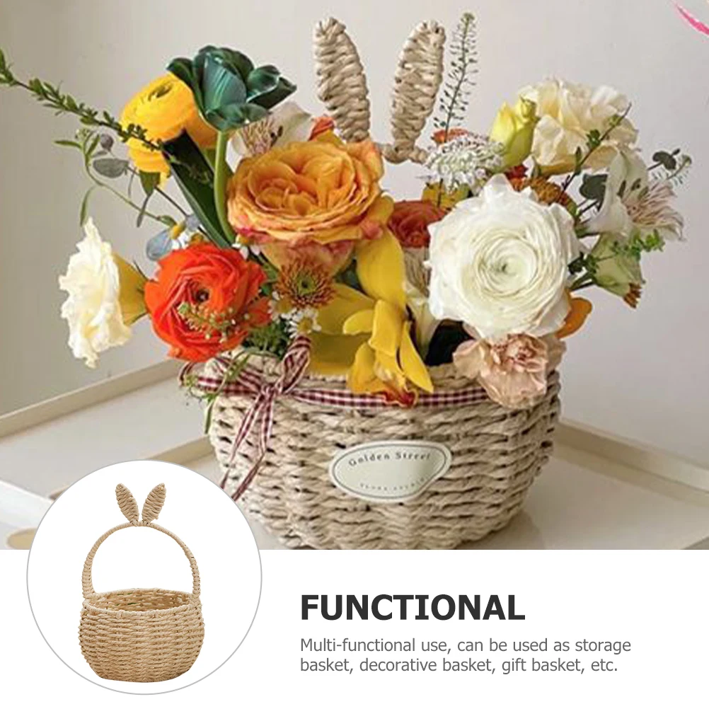 

Rabbit Ears Flower Basket Woven with Handles Handheld Baskets for Arrangement Small Weaving Outdoor Handmade