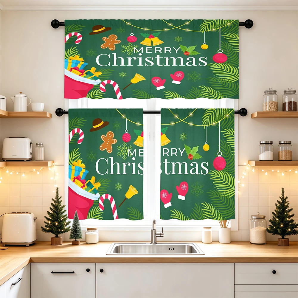 Christmas Kitchen Curtains, Merry Christmas Santa Sack, Digital Print, Kitchen Dining Room, Rod Pocket Polyester, Home Decor