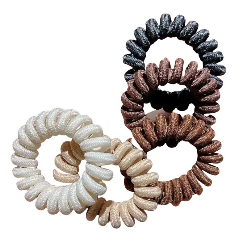 5 Stück spiralförmige Haarbänder ohne Falten, Haargummis, Pferdeschwanzhalter, Telefonkabel-Haarseile, rutschfeste Haaraccessoires – Detail 5