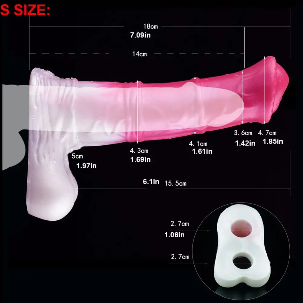 Resuable Penis Sleeve Extender Silicone Horse Cock Sleeve Extension Sheath Band Elastic Ring Men\'s Testicle Ring Male Sex Toy-Sm