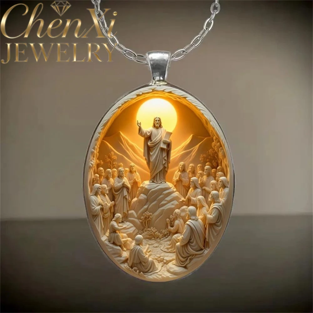 Holy Light Jesus Elliptical Glass Pendant Luxury Quality Fashion Fine Jewelry Amulets And Mascots Exquisite Elegant Charms Gift view 5